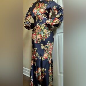 ASOS DESIGN wrap neck bias maxi dress in navy floral print